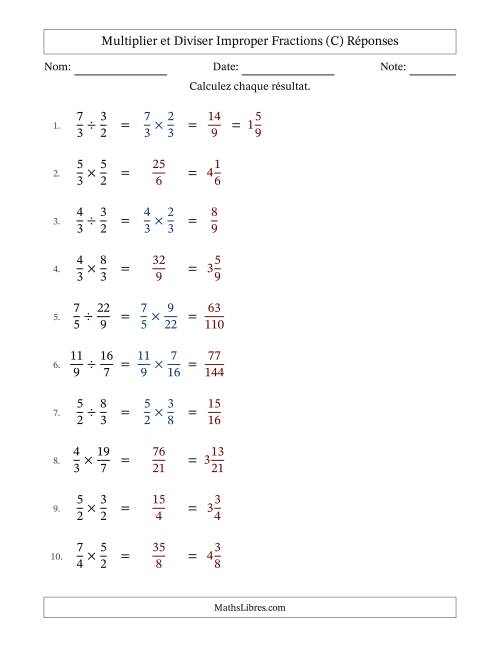 Multiplier et diviser deux fractions impropres, et sans simplification (Remplissable) (C) page 2