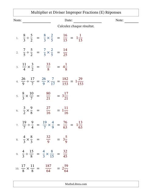 Multiplier et diviser deux fractions impropres, et sans simplification (Remplissable) (E) page 2