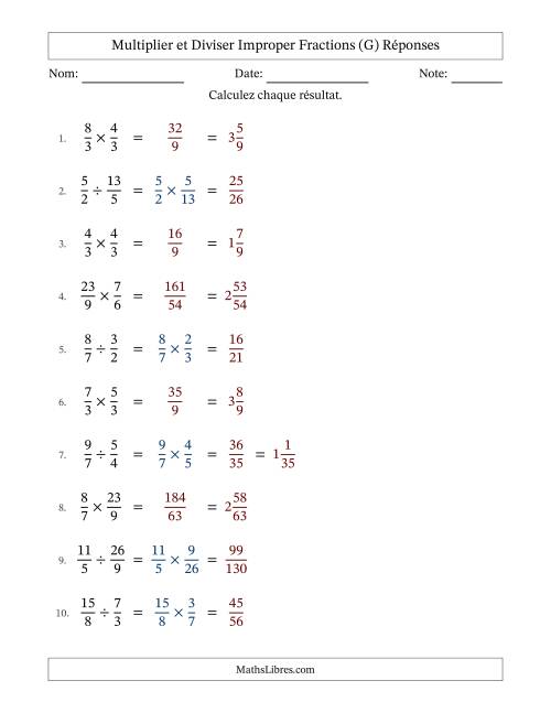 Multiplier et diviser deux fractions impropres, et sans simplification (Remplissable) (G) page 2