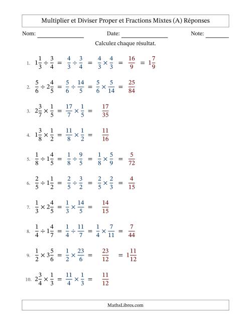 Multiplier et diviser Proper et fractions mixtes, et sans simplification (Remplissable) (A) page 2