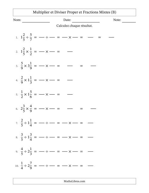 Multiplier et diviser Proper et fractions mixtes, et sans simplification (Remplissable) (B)