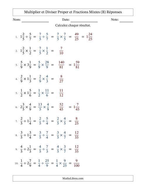 Multiplier et diviser Proper et fractions mixtes, et sans simplification (Remplissable) (B) page 2