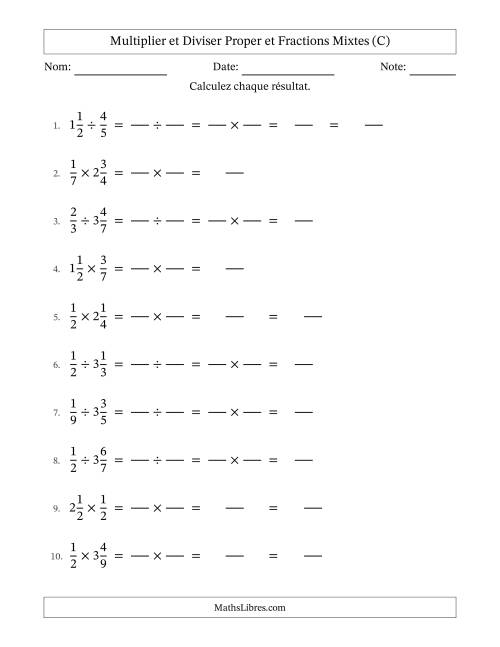 Multiplier et diviser Proper et fractions mixtes, et sans simplification (Remplissable) (C)