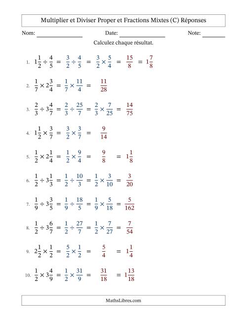 Multiplier et diviser Proper et fractions mixtes, et sans simplification (Remplissable) (C) page 2