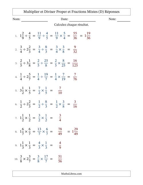 Multiplier et diviser Proper et fractions mixtes, et sans simplification (Remplissable) (D) page 2