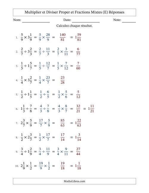 Multiplier et diviser Proper et fractions mixtes, et sans simplification (Remplissable) (E) page 2