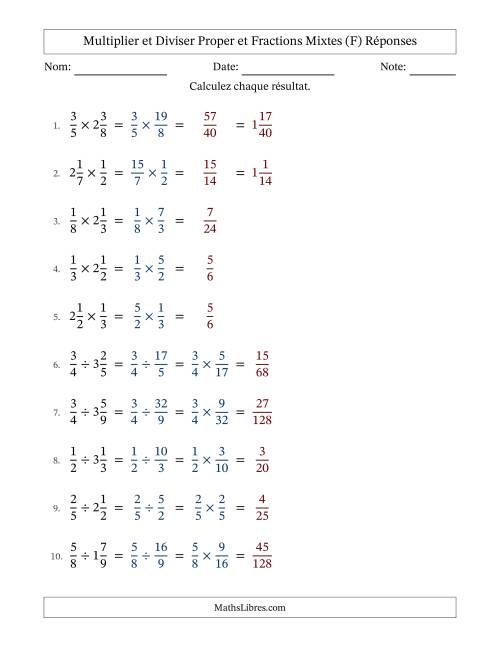 Multiplier et diviser Proper et fractions mixtes, et sans simplification (Remplissable) (F) page 2