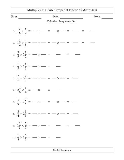Multiplier et diviser Proper et fractions mixtes, et sans simplification (Remplissable) (G)