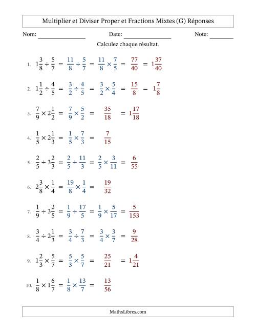 Multiplier et diviser Proper et fractions mixtes, et sans simplification (Remplissable) (G) page 2