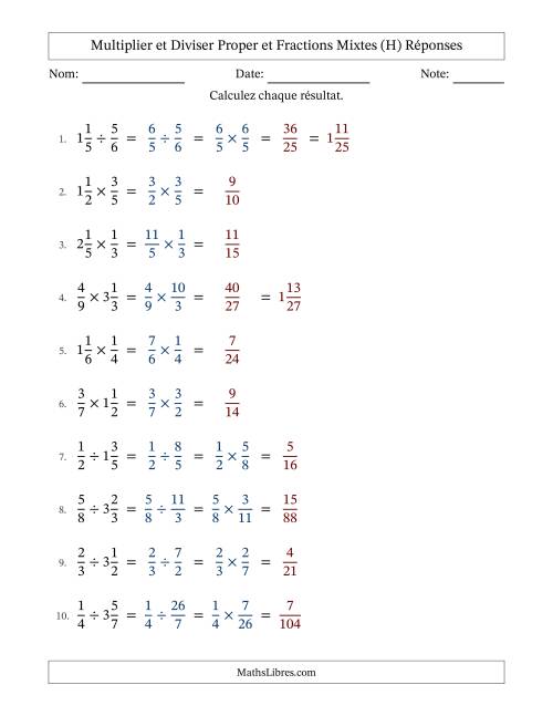 Multiplier et diviser Proper et fractions mixtes, et sans simplification (Remplissable) (H) page 2
