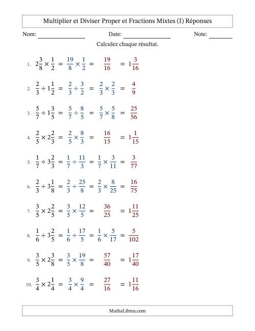 Multiplier et diviser Proper et fractions mixtes, et sans simplification (Remplissable) (I) page 2