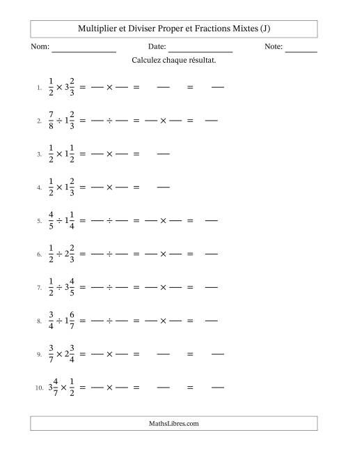 Multiplier et diviser Proper et fractions mixtes, et sans simplification (Remplissable) (J)