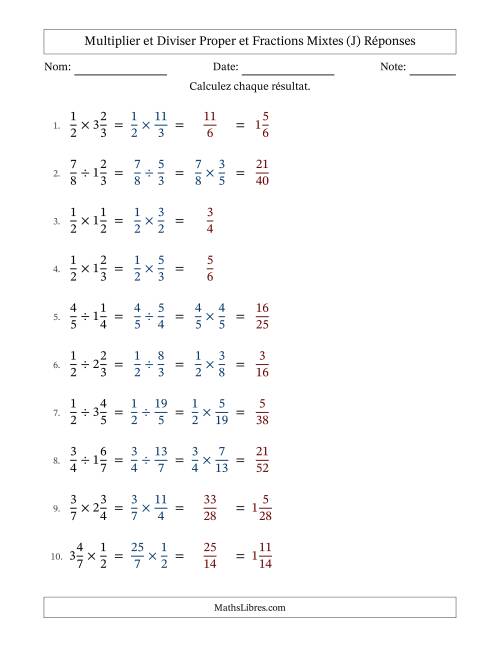 Multiplier et diviser Proper et fractions mixtes, et sans simplification (Remplissable) (J) page 2