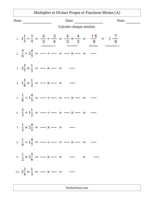Multiplier et diviser Proper et fractions mixtes, et sans simplification (Remplissable) (Tout)