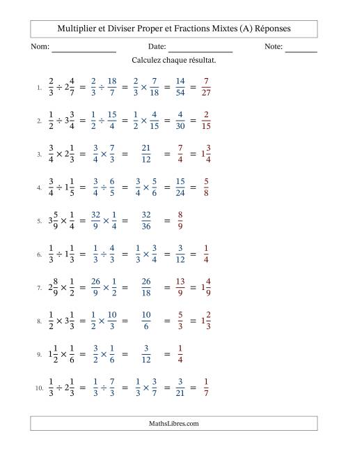 Multiplier et diviser Proper et fractions mixtes, et avec simplification dans tous les problèmes (Remplissable) (A) page 2