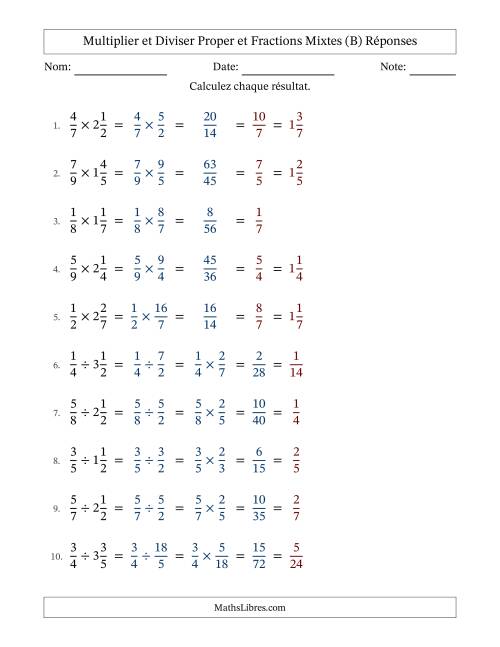 Multiplier et diviser Proper et fractions mixtes, et avec simplification dans tous les problèmes (Remplissable) (B) page 2