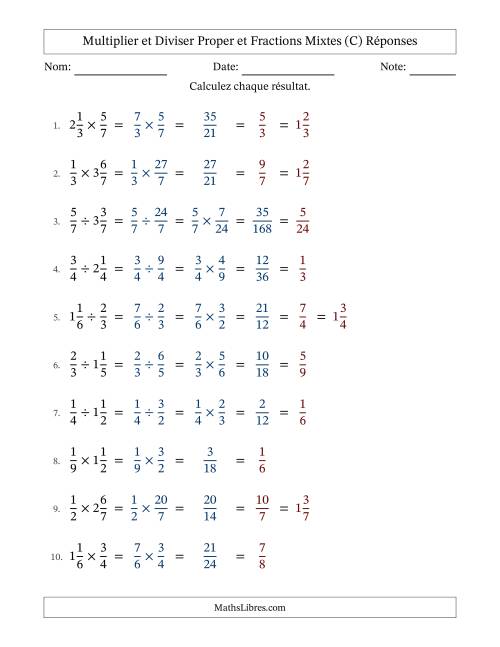 Multiplier et diviser Proper et fractions mixtes, et avec simplification dans tous les problèmes (Remplissable) (C) page 2