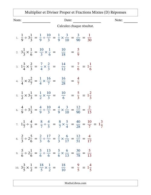 Multiplier et diviser Proper et fractions mixtes, et avec simplification dans tous les problèmes (Remplissable) (D) page 2