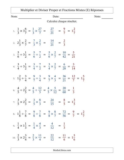 Multiplier et diviser Proper et fractions mixtes, et avec simplification dans tous les problèmes (Remplissable) (E) page 2