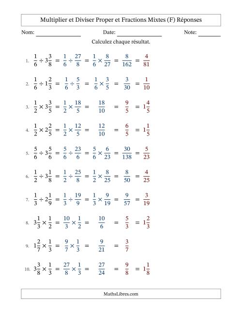 Multiplier et diviser Proper et fractions mixtes, et avec simplification dans tous les problèmes (Remplissable) (F) page 2