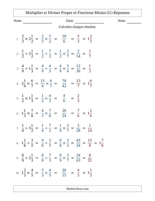 Multiplier et diviser Proper et fractions mixtes, et avec simplification dans tous les problèmes (Remplissable) (G) page 2