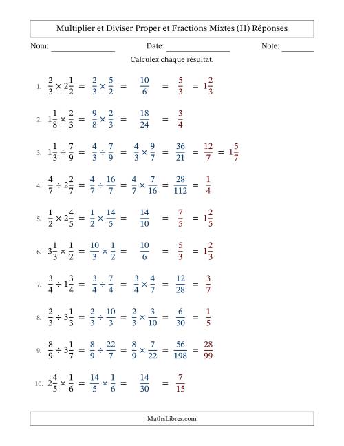 Multiplier et diviser Proper et fractions mixtes, et avec simplification dans tous les problèmes (Remplissable) (H) page 2