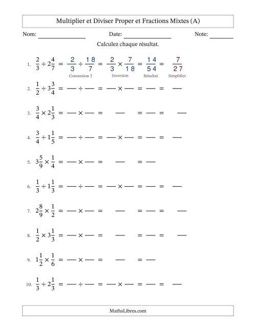 Multiplier et diviser Proper et fractions mixtes, et avec simplification dans tous les problèmes (Remplissable) (Tout)
