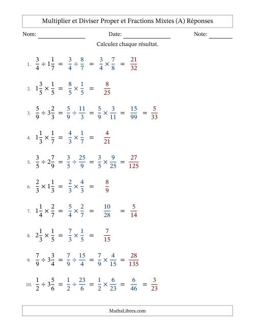 Multiplier et diviser Proper et fractions mixtes, et avec simplification dans quelques problèmes (Remplissable) (A) page 2
