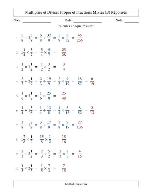 Multiplier et diviser Proper et fractions mixtes, et avec simplification dans quelques problèmes (Remplissable) (B) page 2