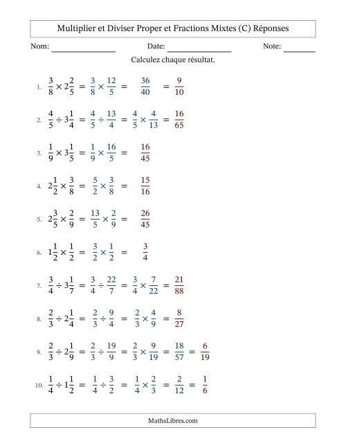 Multiplier et diviser Proper et fractions mixtes, et avec simplification dans quelques problèmes (Remplissable) (C) page 2