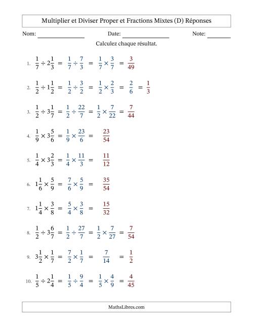 Multiplier et diviser Proper et fractions mixtes, et avec simplification dans quelques problèmes (Remplissable) (D) page 2