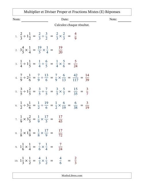 Multiplier et diviser Proper et fractions mixtes, et avec simplification dans quelques problèmes (Remplissable) (E) page 2