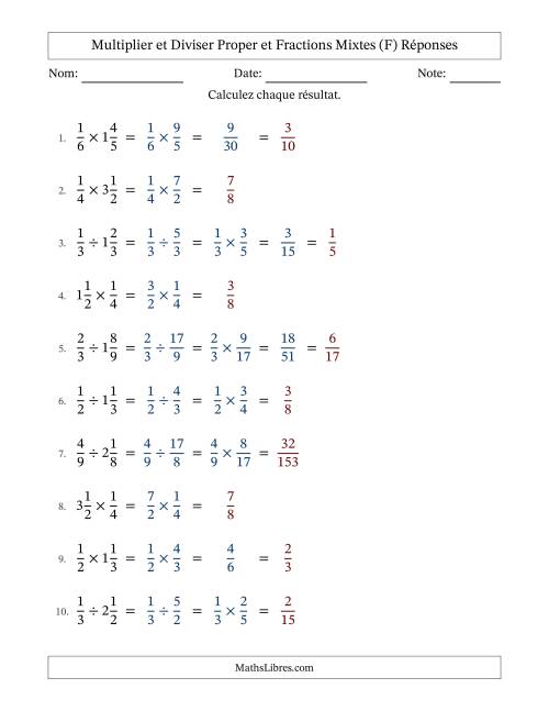 Multiplier et diviser Proper et fractions mixtes, et avec simplification dans quelques problèmes (Remplissable) (F) page 2