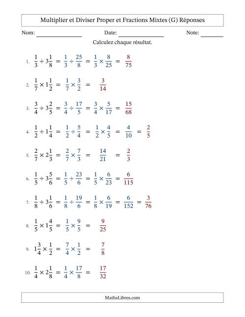 Multiplier et diviser Proper et fractions mixtes, et avec simplification dans quelques problèmes (Remplissable) (G) page 2
