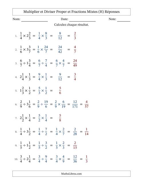 Multiplier et diviser Proper et fractions mixtes, et avec simplification dans quelques problèmes (Remplissable) (H) page 2