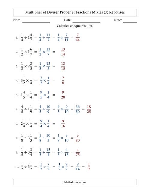 Multiplier et diviser Proper et fractions mixtes, et avec simplification dans quelques problèmes (Remplissable) (J) page 2