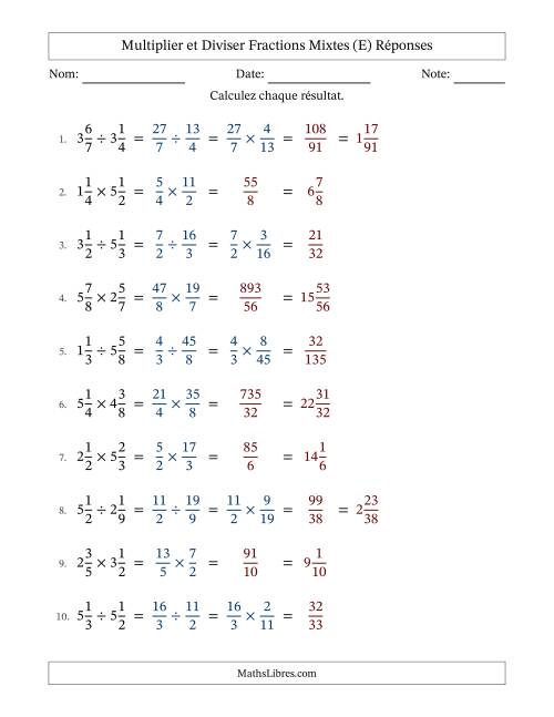 Multiplier et diviser deux fractions mixtes, et sans simplification (Remplissable) (E) page 2