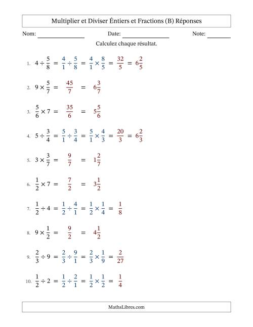 Multiplier et diviser fractions propres con nombres éntiers, et sans simplification (Remplissable) (B) page 2