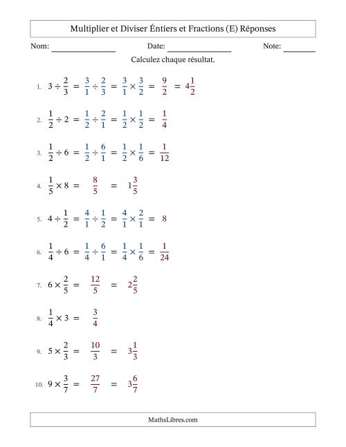 Multiplier et diviser fractions propres con nombres éntiers, et sans simplification (Remplissable) (E) page 2
