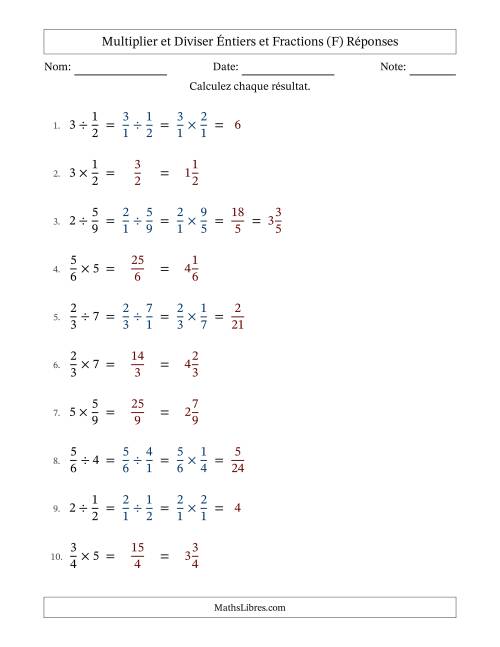 Multiplier et diviser fractions propres con nombres éntiers, et sans simplification (Remplissable) (F) page 2