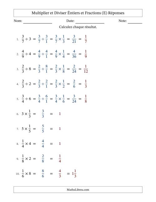 Multiplier et diviser fractions propres con nombres éntiers, et avec simplification dans tous les problèmes (Remplissable) (E) page 2