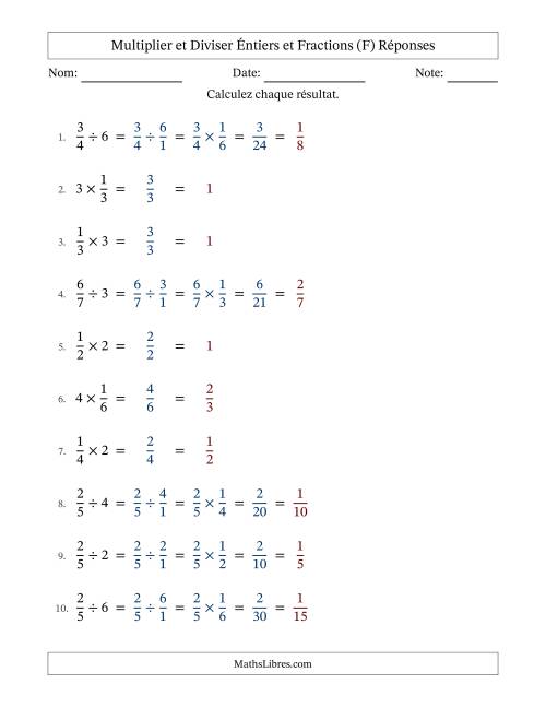 Multiplier et diviser fractions propres con nombres éntiers, et avec simplification dans tous les problèmes (Remplissable) (F) page 2
