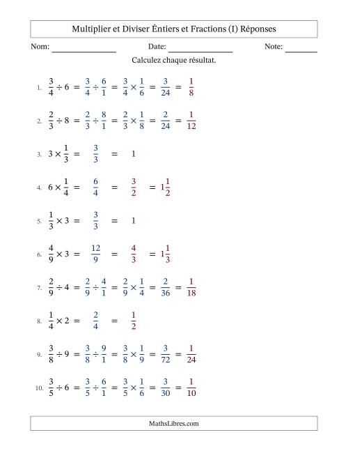 Multiplier et diviser fractions propres con nombres éntiers, et avec simplification dans tous les problèmes (Remplissable) (I) page 2