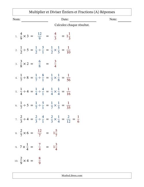 Multiplier et diviser fractions propres con nombres éntiers, et avec simplification dans quelques problèmes (Remplissable) (A) page 2