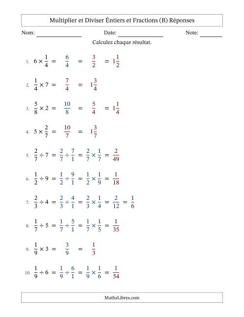 Multiplier et diviser fractions propres con nombres éntiers, et avec simplification dans quelques problèmes (Remplissable) (B) page 2