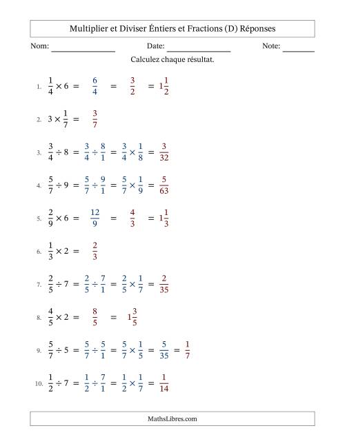 Multiplier et diviser fractions propres con nombres éntiers, et avec simplification dans quelques problèmes (Remplissable) (D) page 2