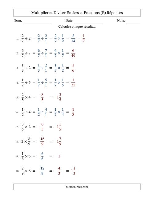 Multiplier et diviser fractions propres con nombres éntiers, et avec simplification dans quelques problèmes (Remplissable) (E) page 2