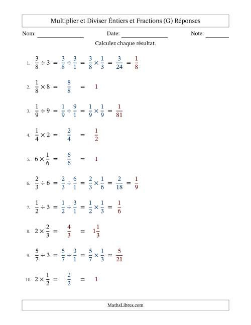 Multiplier et diviser fractions propres con nombres éntiers, et avec simplification dans quelques problèmes (Remplissable) (G) page 2