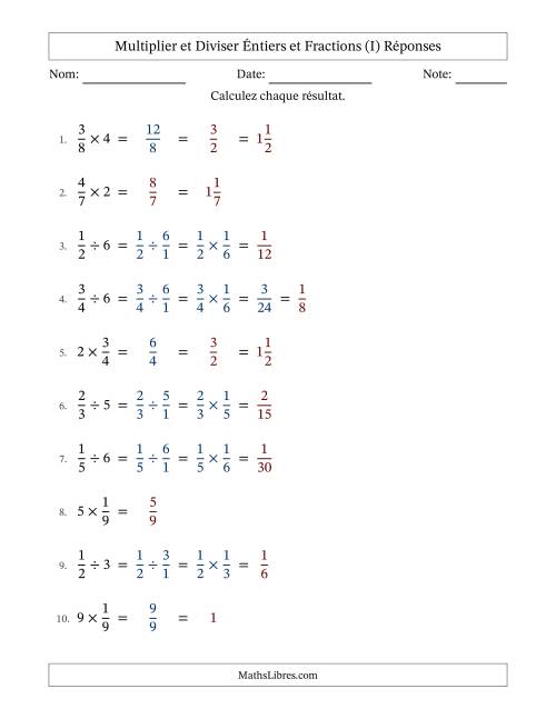 Multiplier et diviser fractions propres con nombres éntiers, et avec simplification dans quelques problèmes (Remplissable) (I) page 2