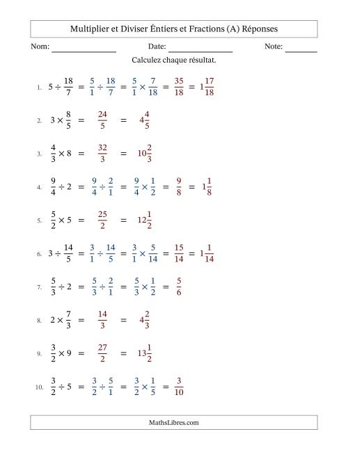 Multiplier et diviser Improper Fractions con nombres éntiers, et sans simplification (Remplissable) (A) page 2